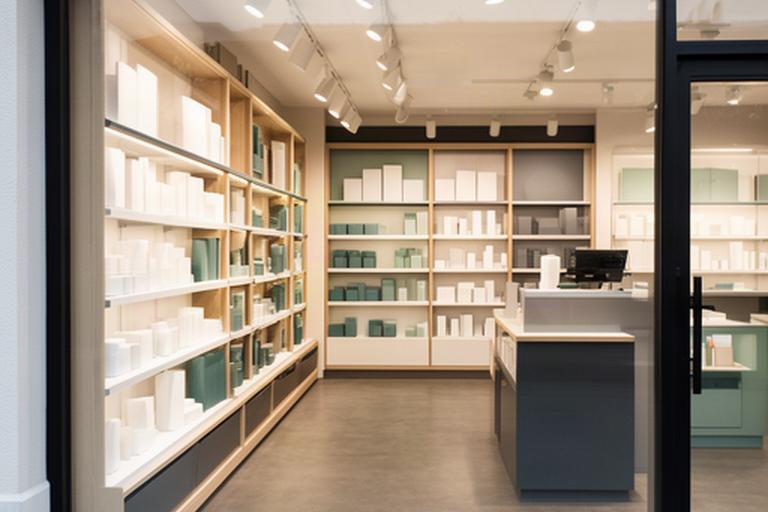 Retail fit-out with a finished storefront, organized display wall and accessible customer aisle